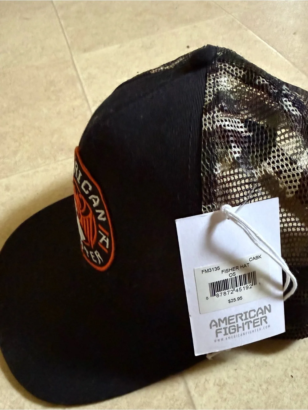 American Fighter Black Hat with Orange & White Patch